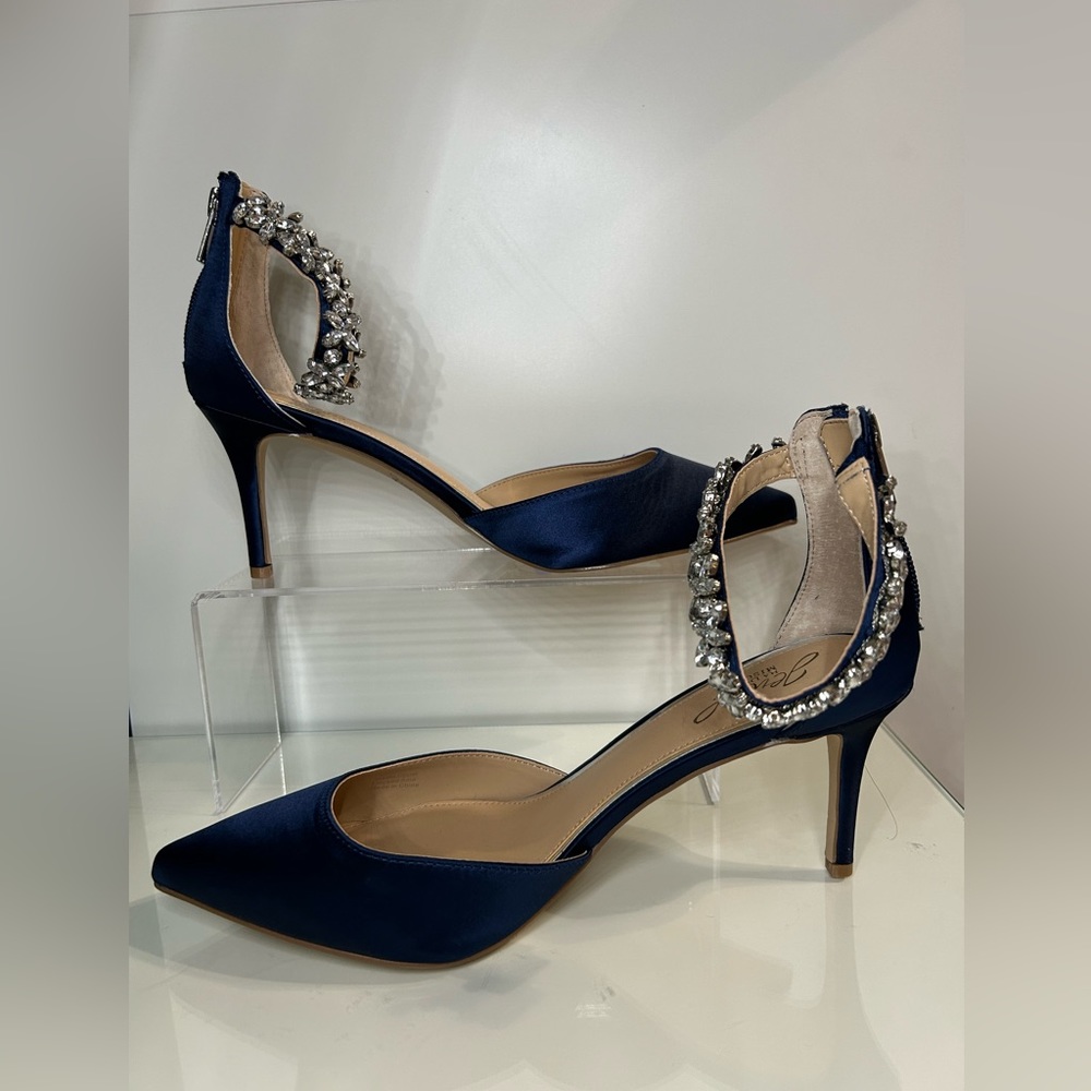 Badgley Mischka Raleigh Pointed Toe Pumps Blue Satin - Picture 9 of 11
